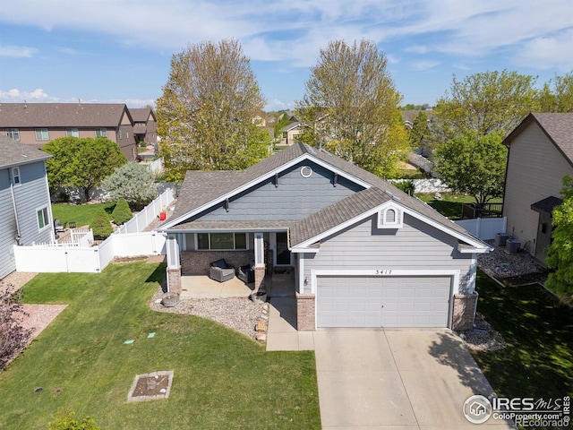 view of front of home featuring brick siding, an attached garage, concrete driveway, and a shingled roof