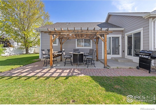view of patio / terrace featuring a pergola and area for grilling