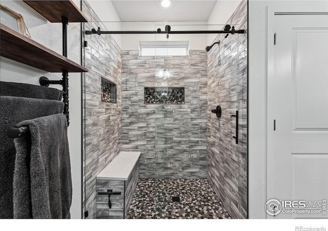 bathroom featuring a shower stall