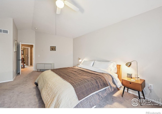 13106 Elizabeth St, Thornton, CO 80241 - bedroom with carpet floors, vaulted ceiling, a ceiling fan, and baseboards