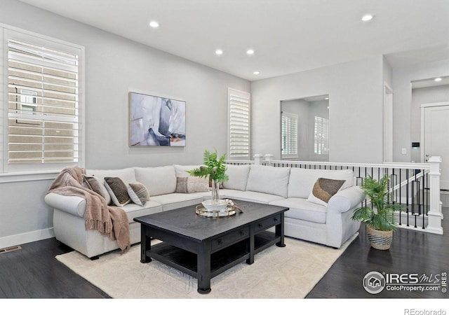 4843 Mariana Hills Cir, Loveland, CO 80537 - living room featuring wood finished floors, recessed lighting, and baseboards
