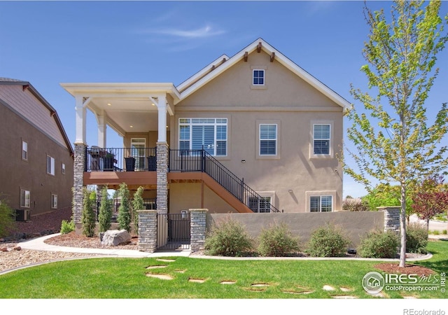 4843 Mariana Hills Cir, Loveland, CO 80537 - rear view of property with stairway, stucco siding, a gate, and cooling unit