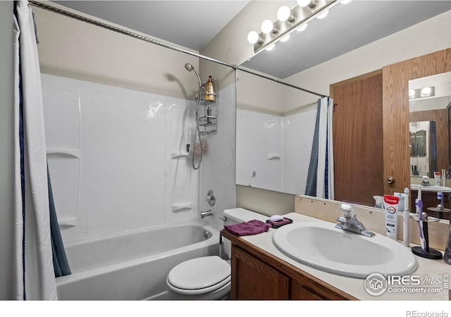 504 Shady Crest Cir, Colorado Springs, CO 80916 - full bathroom with toilet, shower / tub combo with curtain, and vanity