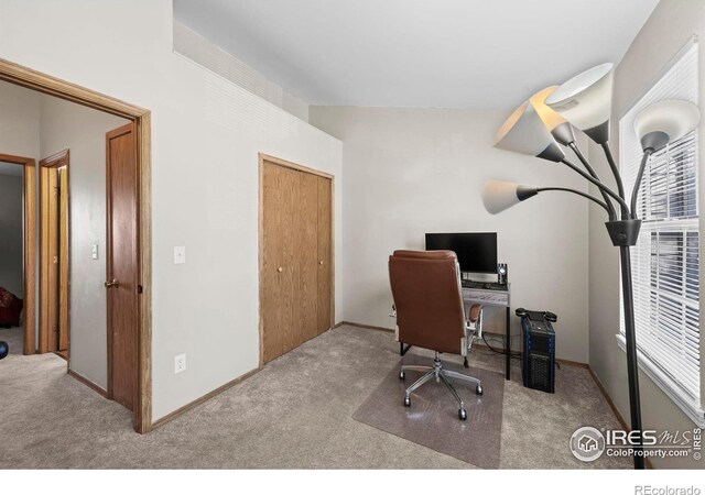 504 Shady Crest Cir, Colorado Springs, CO 80916 - carpeted home office featuring healthy amount of natural light and baseboards