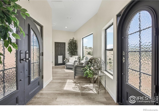 2118 Dry Creek Dr, Lyons, CO 80540 - foyer entrance with plenty of natural light, wood finished floors, baseboards, and recessed lighting