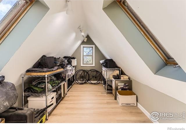 additional living space with wood finished floors and vaulted ceiling