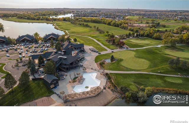 aerial view of a large body of water and a golf course