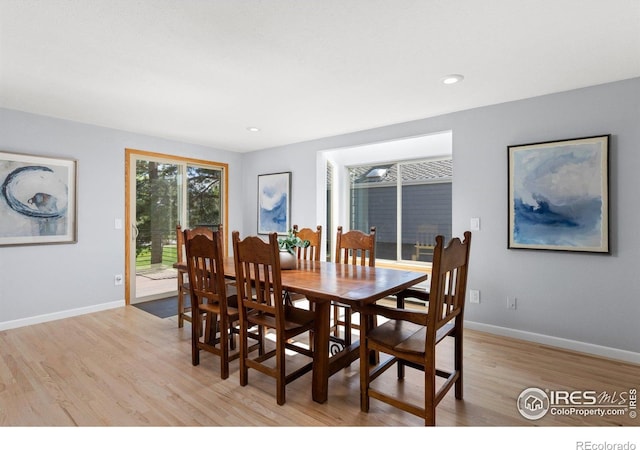 3075 Galena Way, Boulder, CO 80305 - dining space with light wood-type flooring, baseboards, and recessed lighting