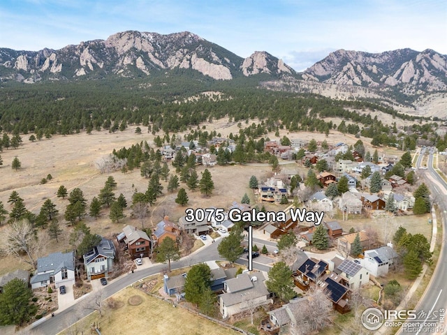 3075 Galena Way, Boulder, CO 80305 - aerial view of property and surrounding area with mountains and nearby suburban area