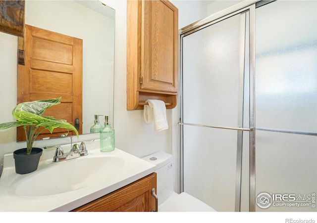 486 N Corona St, Denver, CO 80218 - bathroom featuring vanity, a shower with shower door, and toilet