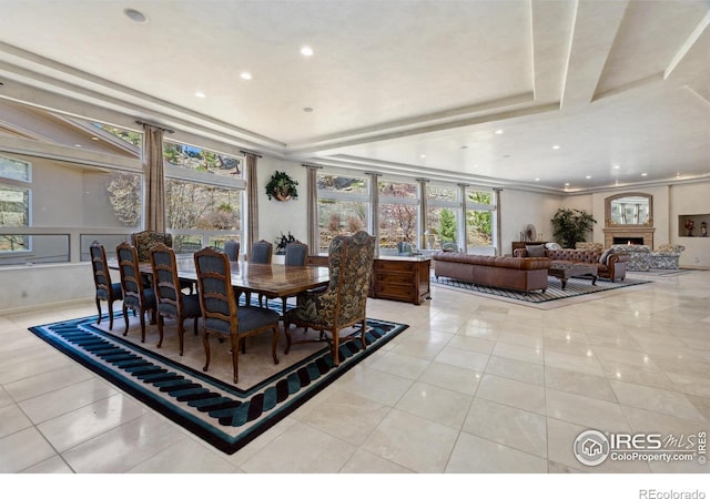 3005 Grey Fox Dr, Estes Park, CO 80517 - dining space with a raised ceiling, light tile patterned floors, recessed lighting, and healthy amount of natural light