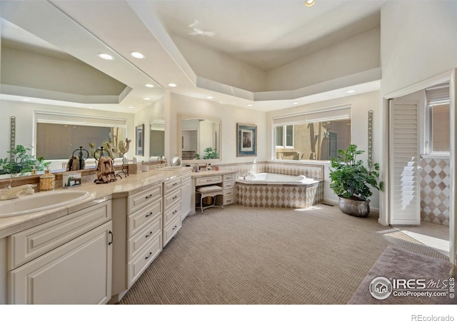 3005 Grey Fox Dr, Estes Park, CO 80517 - bathroom featuring recessed lighting, a garden tub, and double vanity