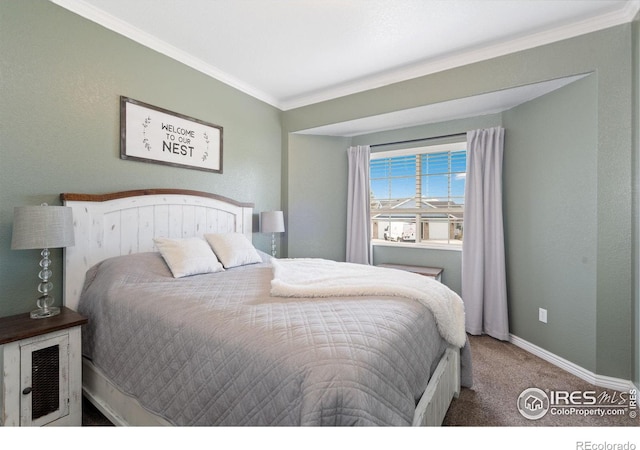 2015 Trail Ridge Dr, Severance, CO 80615 - bedroom with crown molding, carpet floors, and baseboards