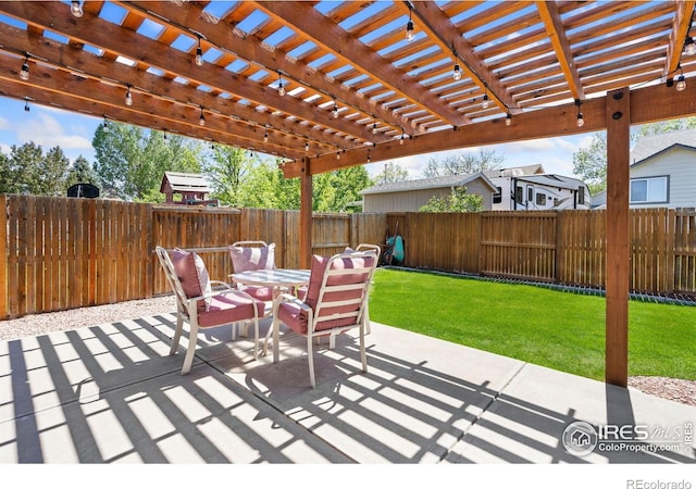 833 Kaitlyn Cir, Loveland, CO 80537 - view of patio / terrace featuring outdoor dining space and a pergola