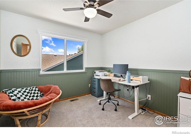 833 Kaitlyn Cir, Loveland, CO 80537 - carpeted office featuring a wainscoted wall and ceiling fan