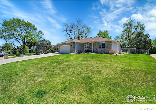 ranch-style home featuring driveway, a garage, and brick siding