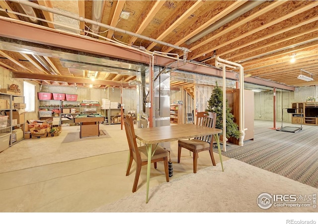 unfinished basement with heating unit