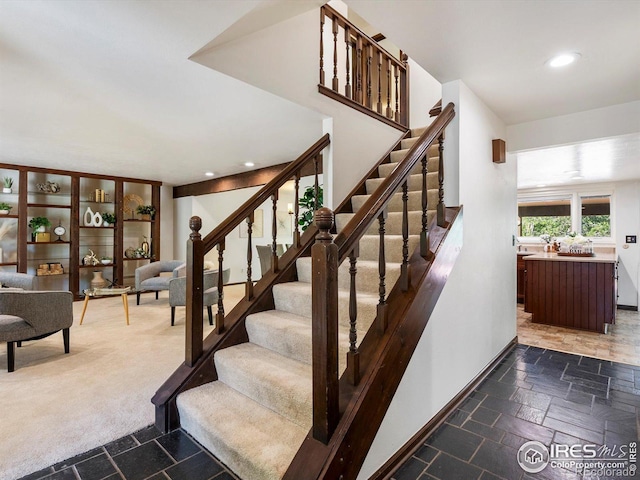 4311 Pali Way, Boulder, CO 80301 - stairway featuring stone tile floors and recessed lighting