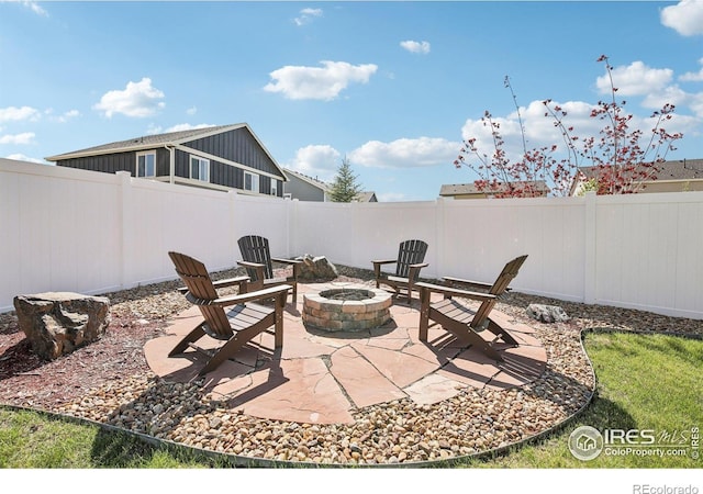 1471 Sabin Ct, Berthoud, CO 80513 - view of patio / terrace featuring a fire pit and a fenced backyard
