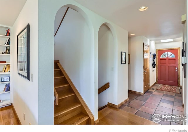 1149 Quince Ave, Boulder, CO 80304 - entryway featuring stairs, baseboards, and recessed lighting
