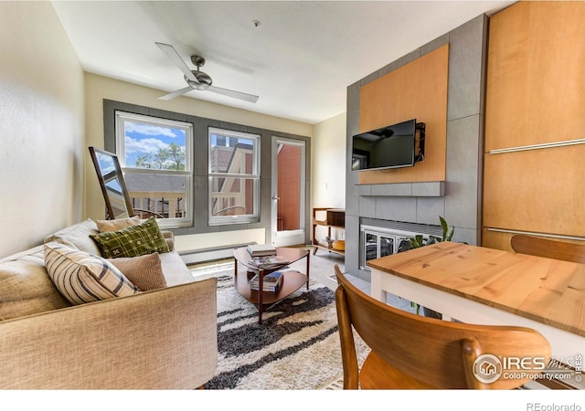 3025 Broadway St Unit 10, Boulder, CO 80304 - living room with a ceiling fan and a baseboard radiator