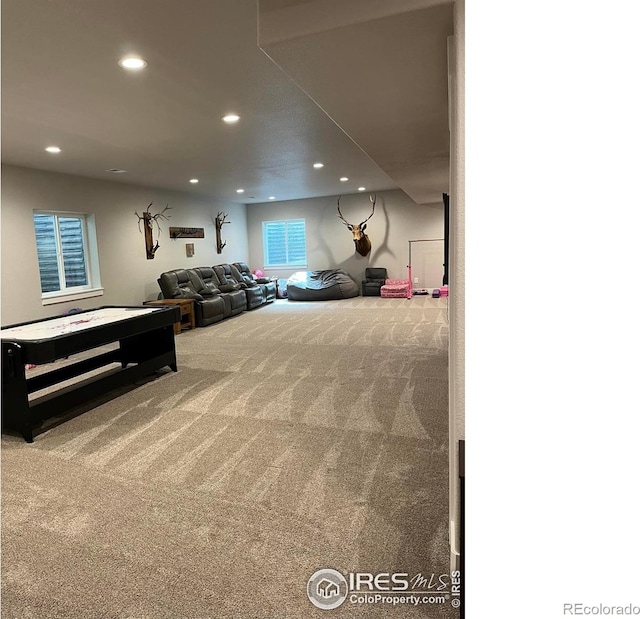 bedroom featuring carpet flooring and recessed lighting