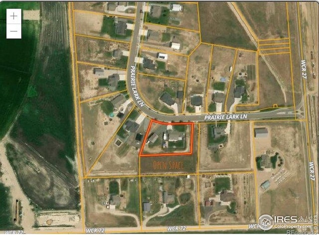 aerial map of property and surrounding area with property boundaries highlighted