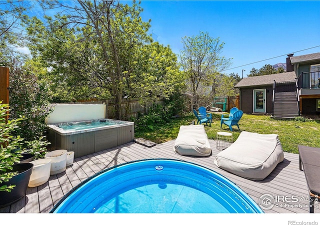 1350 Lehigh St, Boulder, CO 80305 - view of swimming pool with a hot tub and a wooden deck