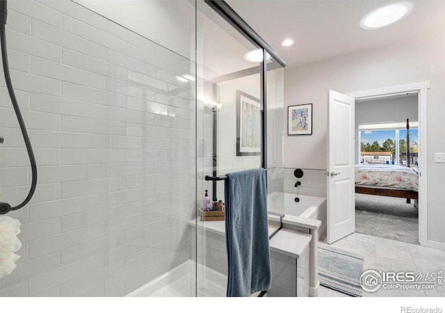 3593 Taylor Walker St, Loveland, CO 80537 - full bath featuring a shower stall, tile patterned flooring, ensuite bath, and recessed lighting