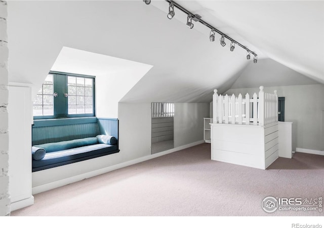 2424 4th St, Boulder, CO 80304 - additional living space with carpet flooring and vaulted ceiling