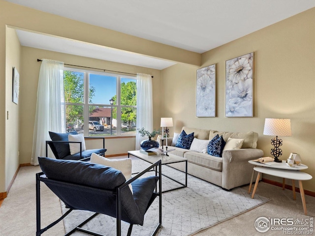 living room featuring baseboards and carpet