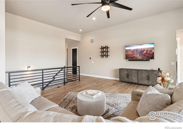 1721 Brightwater Dr, Fort Collins, CO 80524 - living area with ceiling fan, wood finished floors, baseboards, and recessed lighting
