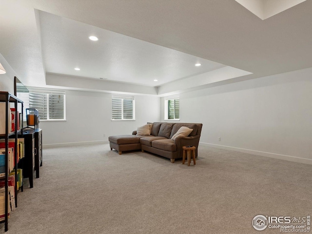 950 Sumner Way, Erie, CO 80516 - living area with a raised ceiling, carpet, baseboards, and recessed lighting