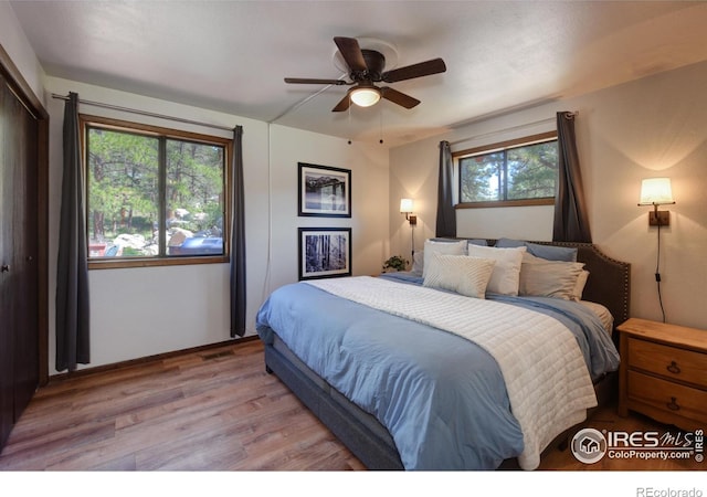 40 Hopi Ct, Lyons, CO 80540 - bedroom with multiple windows, light wood-style floors, and ceiling fan