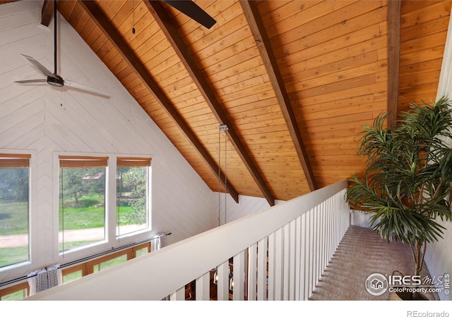 40 Hopi Ct, Lyons, CO 80540 - detailed view of a ceiling fan, beam ceiling, and wooden ceiling