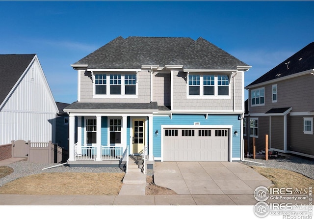 1611 Poplar Dr, Erie, CO 80516 - view of front facade with covered porch, an attached garage, concrete driveway, and a shingled roof