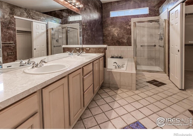 2409 Rock Creek Dr, Fort Collins, CO 80528 - bathroom with a shower stall, tile patterned floors, a garden tub, and double vanity