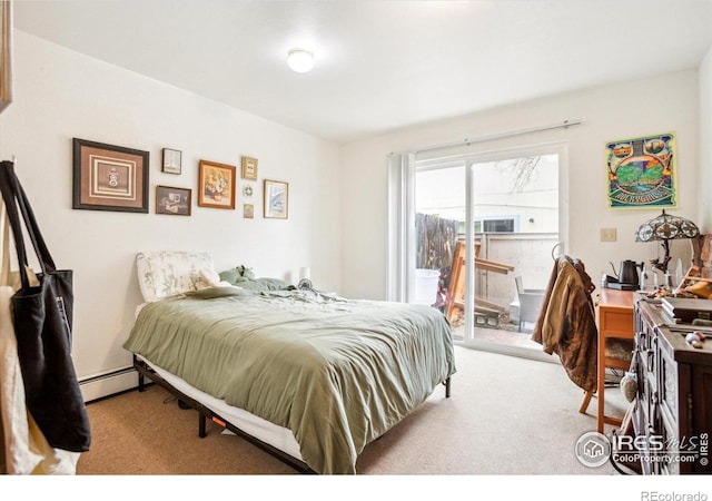 2315 Spruce St, Boulder, CO 80302 - carpeted bedroom featuring access to exterior and a baseboard radiator