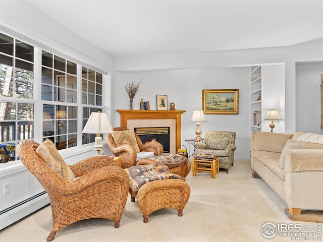 160 Riverside Dr Unit 2, Estes Park, CO 80517 - carpeted living room with baseboard heating and a fireplace