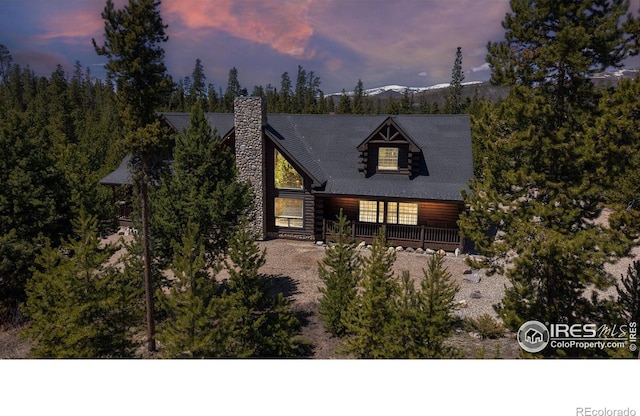 315 County Road 4454, Grand Lake, CO 80447 - view of front of property featuring a chimney and log exterior