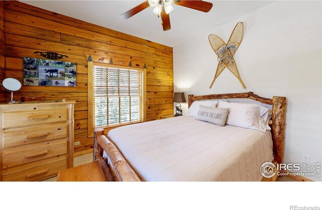 315 County Road 4454, Grand Lake, CO 80447 - bedroom featuring wood walls and a ceiling fan
