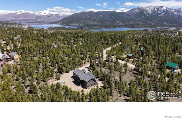 315 County Road 4454, Grand Lake, CO 80447 - drone / aerial view of a water and mountain view and a heavily wooded area