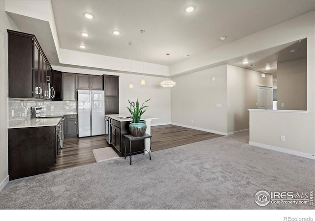 350 High Point Dr Unit 201, Longmont, CO 80504 - kitchen featuring freestanding refrigerator, baseboards, electric range, light countertops, and recessed lighting