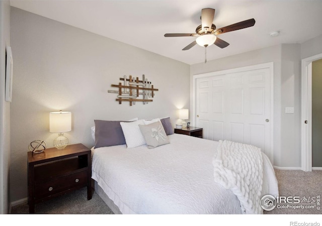 4416 Pika Dr, Loveland, CO 80537 - carpeted bedroom with a closet, baseboards, and a ceiling fan