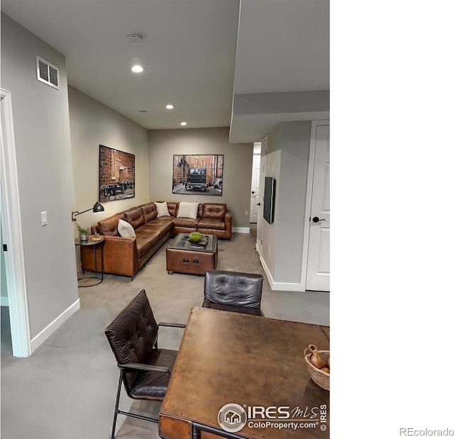 6506 Merrimack Dr, Castle Pines, CO 80108 - living area with baseboards, recessed lighting, and light colored carpet