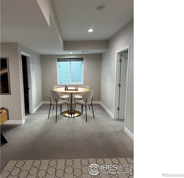 6506 Merrimack Dr, Castle Pines, CO 80108 - dining space featuring baseboards, carpet floors, and recessed lighting