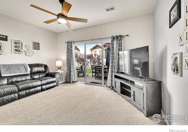 711 Mt Evans Ave, Severance, CO 80550 - carpeted living area featuring ceiling fan
