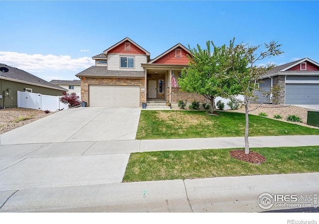 711 Mt Evans Ave, Severance, CO 80550 - craftsman inspired home with a garage, driveway, a porch, and a gate