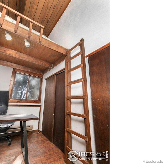 1824 Lazy Z Rd, Nederland, CO 80466 - home office featuring wood finished floors and wooden ceiling