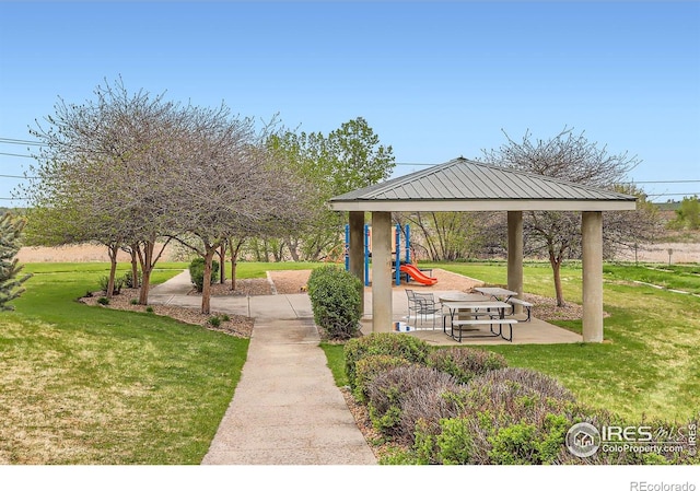view of community with a gazebo and a yard